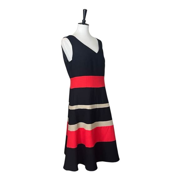 Evan Picone Black Label Dres A-line V-neck Black Red Colorblock Women’s Size 12 - Picture 2 of 11